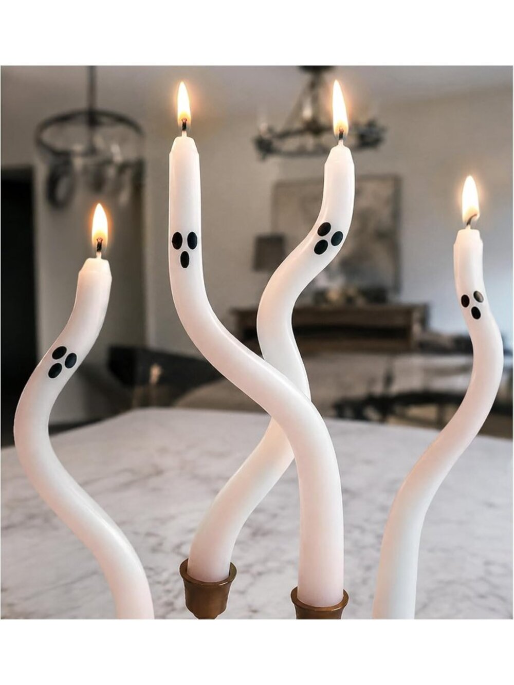 4 Pack Halloween Cute Ghost Taper Candle Spooky Twisted Candle Centerpiece Decor